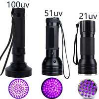 Lampe de poche LED UV à piles en aluminium 395nm Détecteur de lumière noire ultraviolette pour urine de chien Lampes de poche Torches