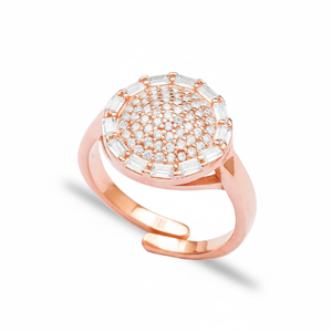 Baguette Zircon Stone Round Design <b>Adjustable</b> <b>Ring</b> Turkish Handcrafted Wholesale 925 Silver Sterling Women Jewelry - Product Image 2