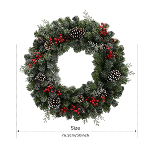Vente en gros de couronnes de Noël en forme de cône de pin rouge, décoration intérieure, décoration extérieure, couronne à suspendre à la porte d'entrée - Product Image 1