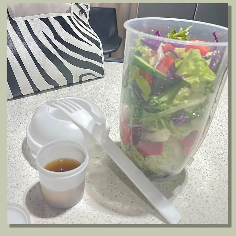 Portable Take-Out Salad Cup With Fork Oatmeal Breakfast Cup Net Red Fat-Reduced Vegetable Salad Food Container