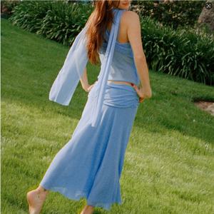 Ensemble 2 pièces personnalisé pour femme 2026 : Crop top sans manches et jupe en maille, tenue d'été respirante en mousseline - Product Image 2