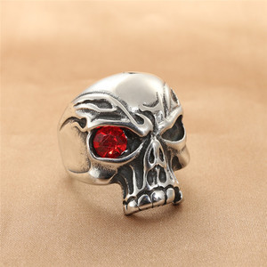 <b>Skull</b> <b>Ring</b> Men's Stainless Steel Silver Red Stone Bezel Setting Retro Punk Jewelry Everyday Wear 290103 - Product Image 1