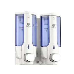 Grosir dispenser plastik putih-The Xinda ZYQ138s Dispenser Sabun Fungsional 380 ML X2 Pompa Dorong Plastik Putih Pembersih Mandi Dipasang Di Dinding dengan Mengunci Kunci