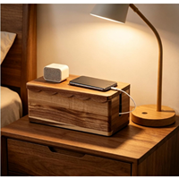 Caja grande para organizar cables, con borde festoneado, de madera de acacia, para organizar cables eléctricos y regletas.