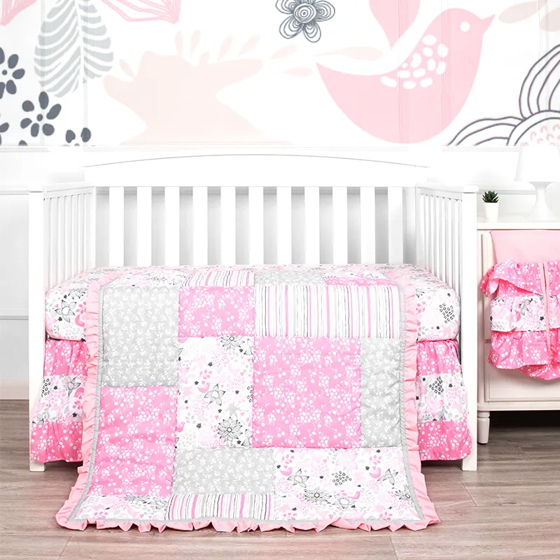 핑크 florals 침구 세트 간호 침대 스커트 침대 아기 침대 침구 세트