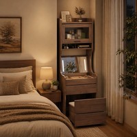 Meuble de chambre moderne et élégant de qualité supérieure, ensemble armoire haute, table de chevet et coiffeuse triple unité avec plateau relevable en verre