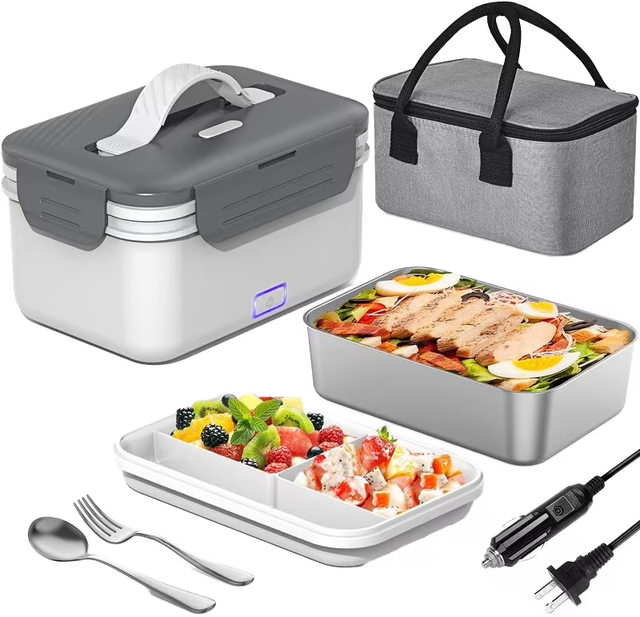 12V/24V Portable Food Warmer Stainless Steel Container Electric Lunch Box for Car Truck Home Office
