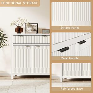 <span class=keywords><strong>Buffet</strong></span> de 60 pouces avec rangement, armoire de cuisine de 36 pouces de hauteur avec 4 tiroirs, meuble de bar à café moderne avec poignées dorées, <span class=keywords><strong>blanc</strong></span> - Product Image 4
