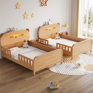 Letto singolo in legno di faggio dal design moderno per bambini e bambine, con sponde di sicurezza e box gioco per neonati - Product Image 6
