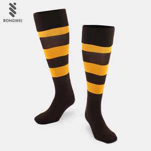 Factory Wholesale Breathable <strong>Brown</strong> Yellow Striped Football <strong>Socks</strong> for Men - Product Image 1