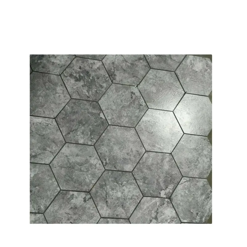 Suelo de vinilo de PVC gris hexagonal de 3mm de longitud de 132,4mm de color simple para interiores para centros comerciales o pisos de oficinas