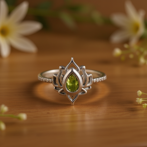 Anillo de Piedra Preciosa Peridoto con Diseño de Flor Bohemia para Mujer, Piedra de Nacimiento Natural de Agosto, Engaste de Cobre, Joyería de Regalo Q257 - Product Image 2