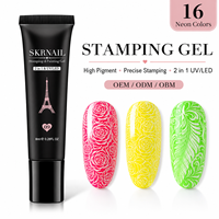 Gel de stamping pour ongles couleur néon 2 en 1, gel de peinture UV LED, gel de nail art à retirer par trempage pour manucure en salon 8ml