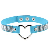 Collier ras du cou en cuir PU gothique punk Harajuku, avec strass brillants, forme de cœur, bouton pression, collier de bondage