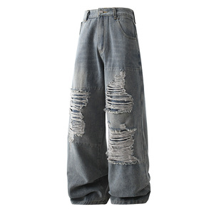 <span class=keywords><strong>Jeans</strong></span> Americanos de Mezclilla con Agujeros para <span class=keywords><strong>Hombre</strong></span>, Nuevos de Primavera y Otoño, de Marca, Holgados, de Pierna Recta, de Algodón Sólido, de Pierna Ancha - Product Image 1