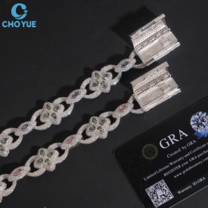 สร้อยข้อมือเงินแท้ 925 ชุบโรเดียม ประดับมอสซาไนต์รูปดอกไม้ ดีไซน์หรูหราสำหรับงานปาร์ตี้ ประดับเพชรทรงมาร์คีส์และทรงลูกบาศก์ - Product Image 4