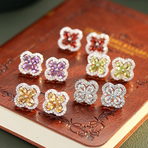 9 Classic Four Leaf Clover Stud Earrings Trendy High Quality 3*4mm Pear Cut Natural <b>Stone</b> 925 Sterling Silver Jewelry Gift for - Product Image 4