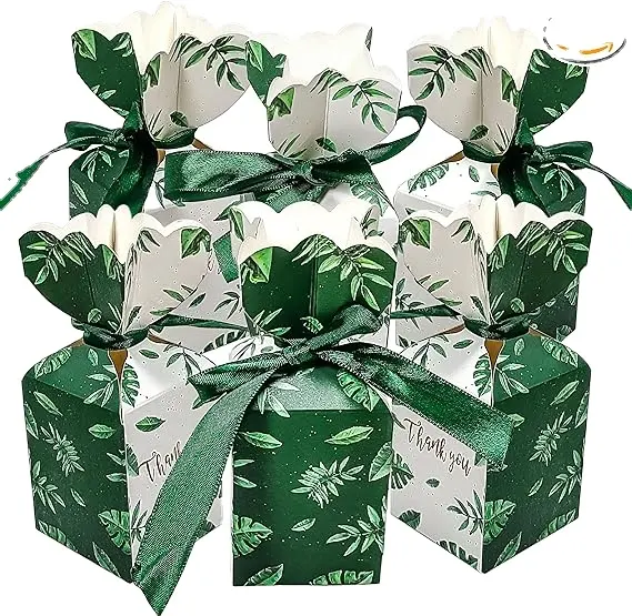 Custom Candy Favor Boxes Wedding Birthday Party Gift Boxes Christmas gift box with Deep Green Ribbon Decoration for Party Favors