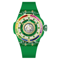 Montre mécanique tourbillon haut de gamme pour homme, boîtier en cristal transparent, bracelet en fluororubber, design luxueux avec diamants