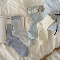 Chaussettes mi-mollet printemps-été, chaussettes multicolores à pois frais et couleurs contrastées, chaussettes en coton sans couture