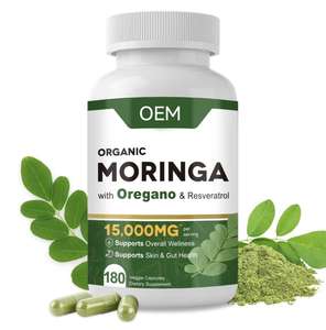 Capsules d'extrait de feuilles de Moringa Oleifera biologique OEM/ODM avec origan et resvératrol pour la santé de la peau et de l'intestin des adultes, 180 capsules - Product Image 1