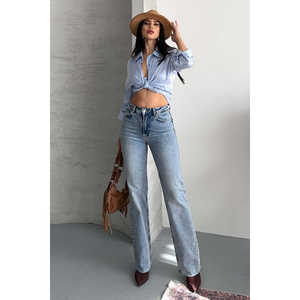 Jeans de Pierna Recta de Cintura Alta, Pantalones Vaqueros Ajustados y Acampanados Transpirables con Estampado de Leopardo, Tallas XL y 2XL Disponibles - Product Image 1