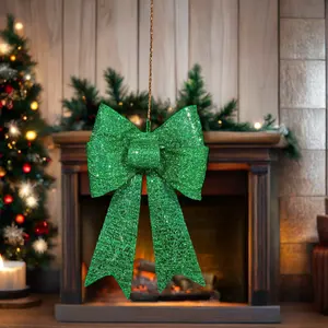 48 Inch Green Dusted Cloth Bow Indoor Pendant IP67 Rated Christmas Holiday Decoration Supplies