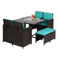 Ensemble de meubles de jardin en rotin pour repas en plein air, table et 4 chaises pour cour, véranda, bord de piscine, balcon