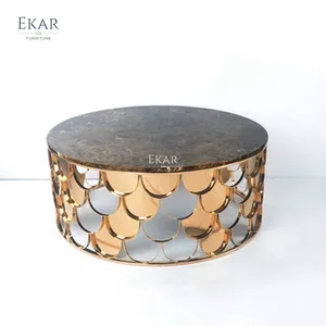 New Model Fish Scales Decoration Round Golden Coffee Table