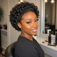 Perruque synthétique complète pour femme, noire, courte, afro bouclée, volumineuse, naturelle, tendance, avec dentelle transparente à l'avant