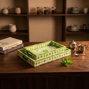 Plateau de service en bois personnalisable FAIZA CRAFT FC-3174, incrustation d'os et de résine, motif végétal moderne, multifonctionnel, vente chaude - Product Image 1