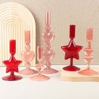 Porte-bougie conique en verre borosilicate de haute qualité, motif cœur et étoile, coloré, résistant à la chaleur, pour décoration de table de mariage et de maison