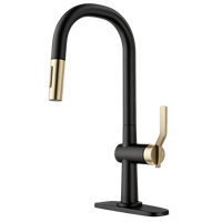 Keran Dapur Tarik Keluar Warna Hitam & Emas, Stainless Steel, Putar, Air Panas Dingin, Terpasang di Dek, Tuas Tunggal, Keran Mixer Wastafel Sayur