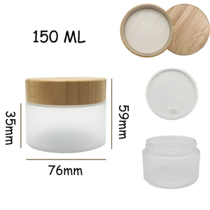 Tarro cosmético cilíndrico esmerilado, tarro cosmético con tapa de rosca de bambú, tarro de plástico con logo personalizable - Product Image 2