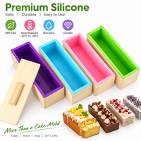 Moule à gâteau en silicone rectangulaire avec cadre en bois, moules à gâteau réutilisables pour la cuisson du pain et des desserts, logo personnalisé OEM