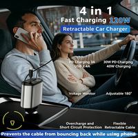 Chargeur de voiture pour téléphone OEM ODM 120W, charge rapide, type C, adaptateur de voiture 4 en 1, 12V PD USB C, chargeur de téléphone de voiture rétractable, usine