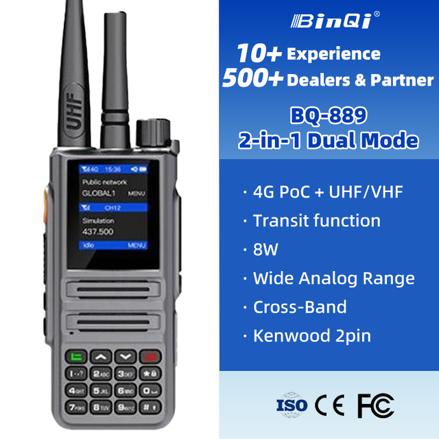 BinQi BQ-889 Grey Dual Mode PTT Analog Digital 4G POC Radio Set UHF VHF 8W Walkie Talkie Long Range SIM Card Two Way Radio
