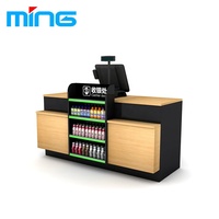 Comptoir de caisse en MDF à 2 niveaux de 1500 mm avec plateau en bois Highbright, revêtement poudré, pour magasin de proximité, certifié ISO9001 et CE