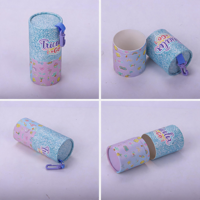 Tube en papier personnalisé avec motif de dessin animé mignon, emballage portable avec crochet, pour papeterie pour enfants, bonbons, cadeaux, boîte en papier