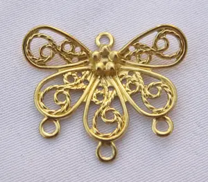 Butterfly End Charm Brass Filigree Findings Wing Charm