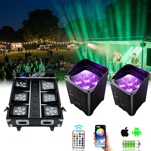 Projecteurs LED Par 6x18W Uplight sans fil sur batterie RGBWA, contrôle par application, DMX512, rechargeables, avec flight case, pour mariage, fête, événement, <span class=keywords><strong>DJ</strong></span>, bar, scène - Product Image 1