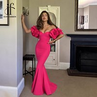 Robe de soirée sirène rouge rosé à fleurs 3D, épaules dénudées, col cœur, longueur ras du sol, pour mariage, banquet, bal de promo