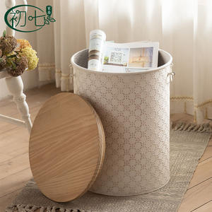 Cream Colored Vintage Storage <b>Bin</b> With Wooden Top H2351 Nightstand For Bedroom Living Room - Product Image 4