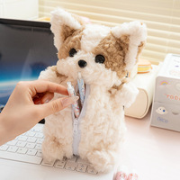 Trousse à crayons en peluche mignonne, chiot de dessin animé, grande capacité, sac de papeterie pour filles, créatif, souple, portable pour l'école, chien 3D