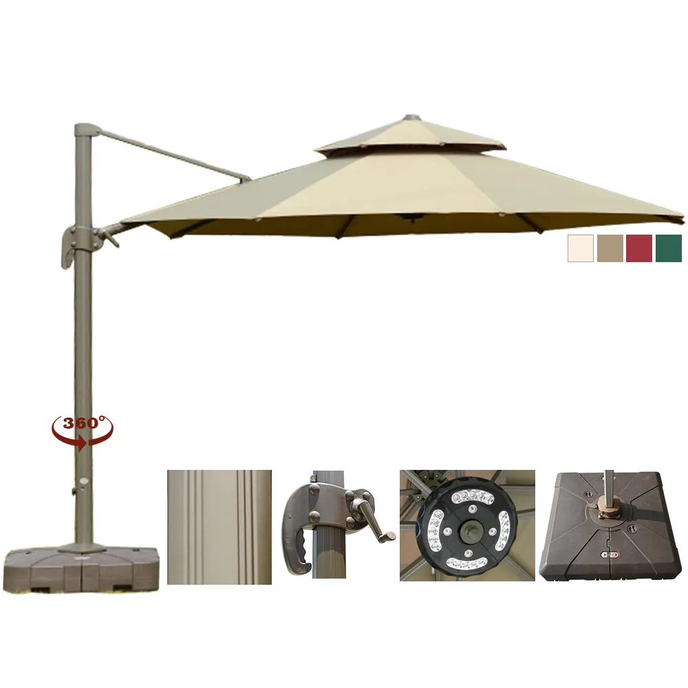 Ombrellone da spiaggia antivento per esterni sistema di manovella ombrelli e basi per patio con telaio in alluminio resistente ombrelli da patio con amplificatore a sbalzo