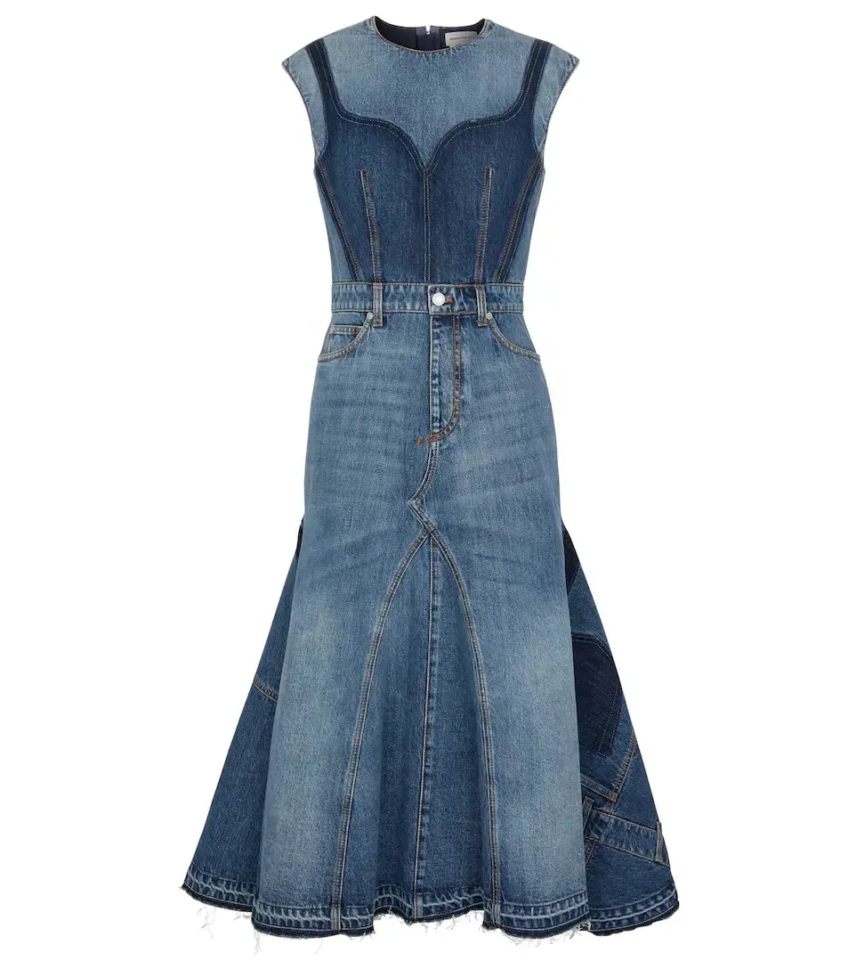 Abito in Denim a maniche corte Midi solido da donna personalizzato abiti eleganti in Jeans Casual da donna