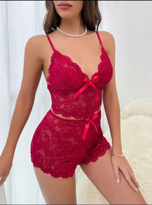 Conjunto de Roupas de Casa Luxuosas em Renda de 2 Peças, Lingerie com Suspensórios e Shorts, Pijamas Elegantes e Confortáveis para o Verão - Product Image 4
