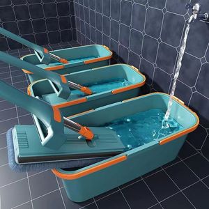 <b>Flat</b> <b>Mop</b> With Bucket Microfiber Wet Dry Dual Use Indoor Cleaning Tool Large Size Rectangular Design - Product Image 1
