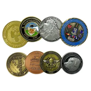 Monedas de desafío de metal dorado y plateado personalizadas, modelo 3D, moneda de esmalte metálico