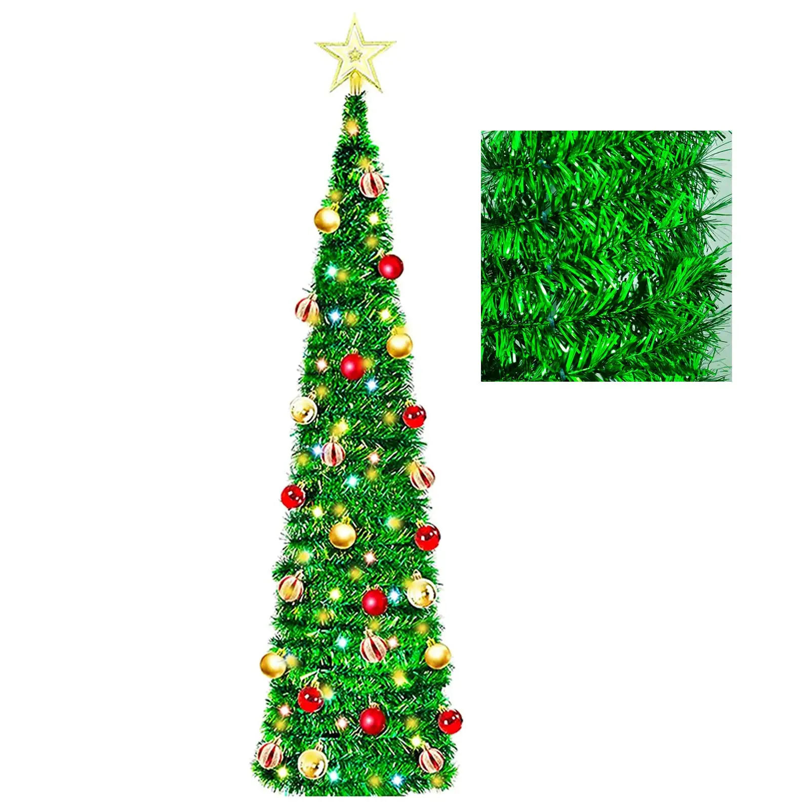 Artificial Christmas Tree , 5-foot pop-up foldable wire Christmas tree with Christmas ball